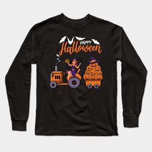 Happy Halloween costume witch Riding Tractor Boys Kids Long Sleeve T-Shirt